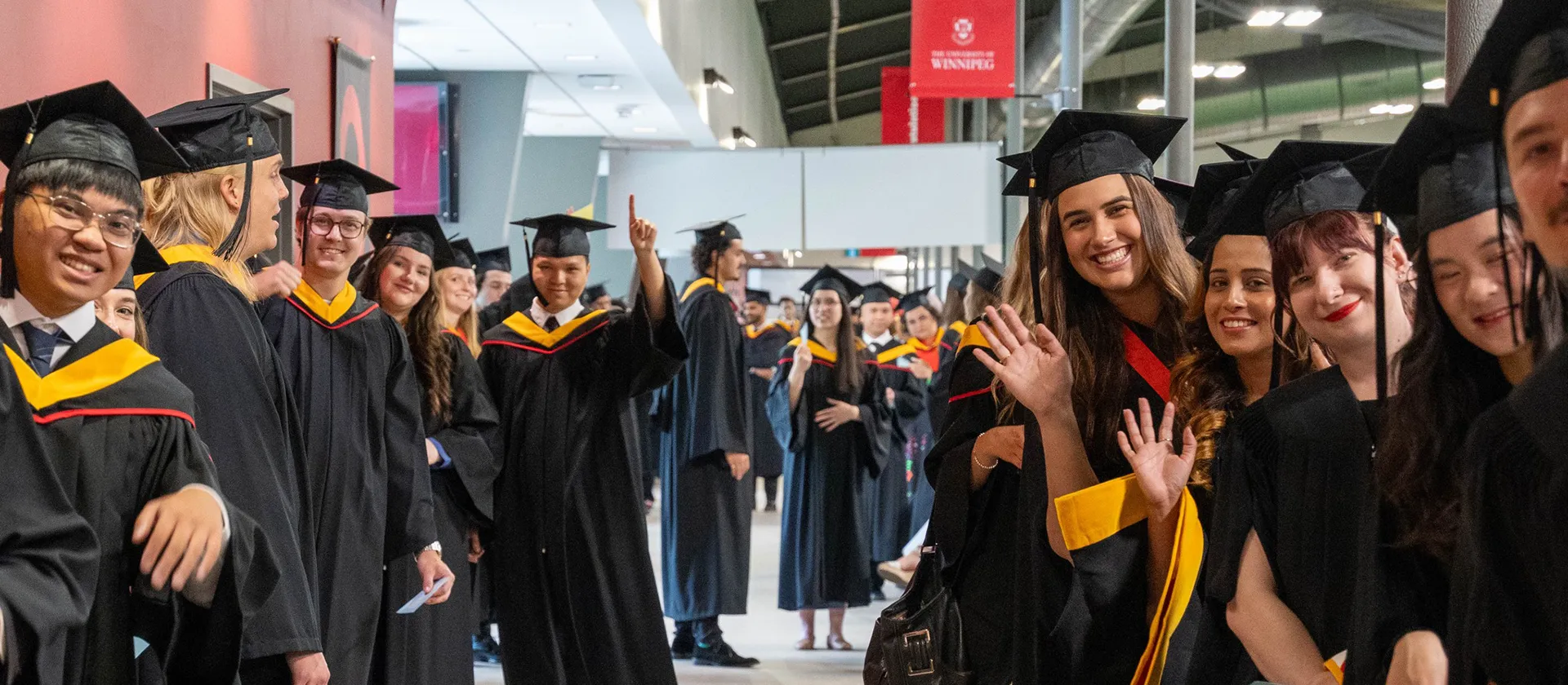 Students waiting to enter the auditorium
