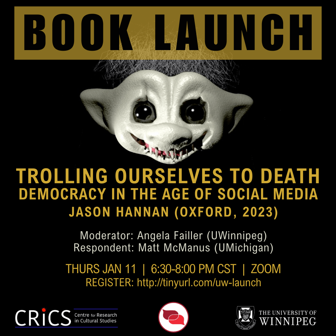 Trolling Ourselves to Death Book Launch Poster featuring the picture of a clown
