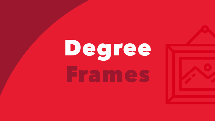 The words "Degree Frames" on a red background