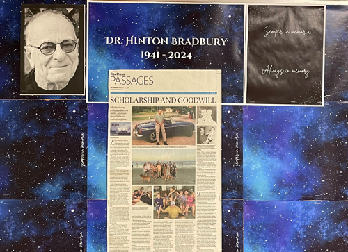 bulletin board in memory of Prof. Hinton Bradbury