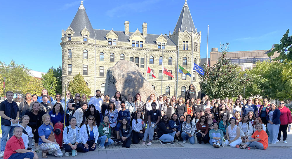 Group photo on Wesley Hall Front Lawn