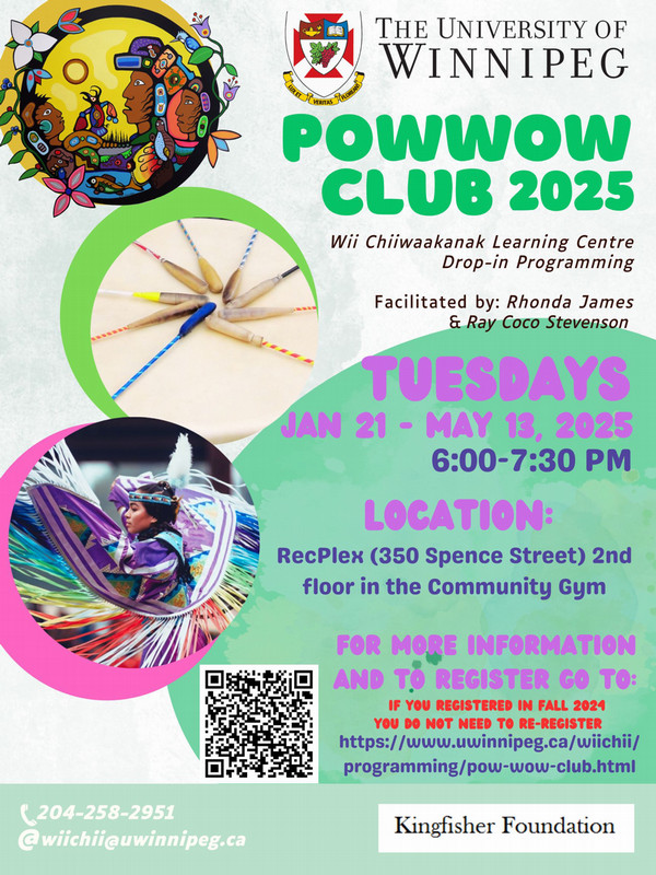 Poster for powwow club shows dates and time of program